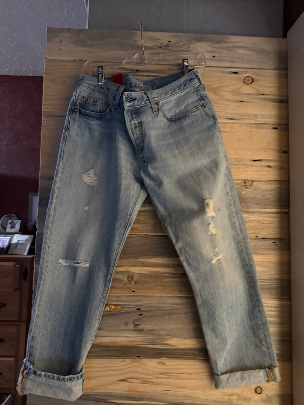 Levi's Light Wash Distressed Cropped Jeans
